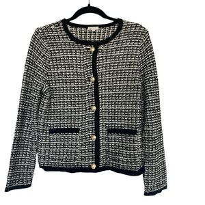 TALBOTS Black and White Knit Sweater Jacket Size Medium
